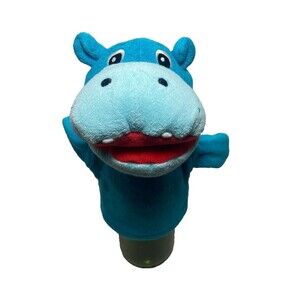 Baby Einstein Puppet Hippo Terry Cloth Bath Mitt Blue Hook and Loop Hanger